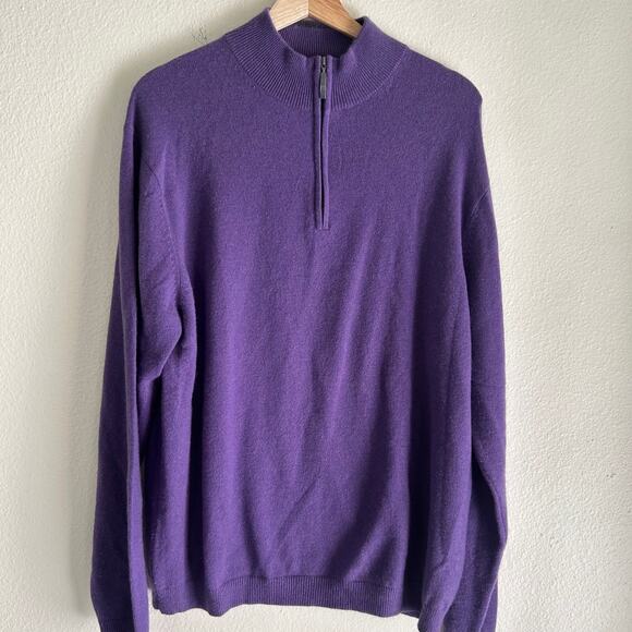 Neiman Marcus Sweater 100% Cashmere Women Purple SZL 1/4 Zip Comfortcore Comfy - Picture 4 of 9
